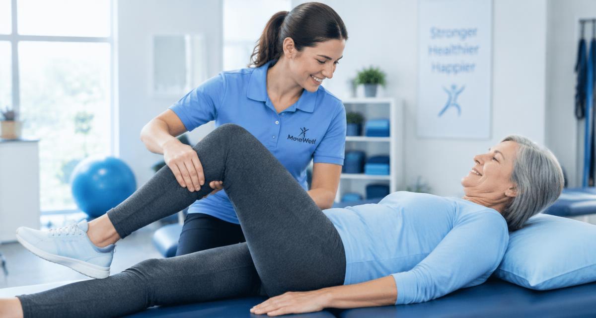 Physical therapist guiding a patient through a knee exercise